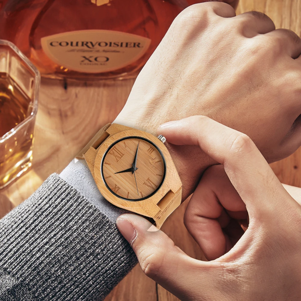 YISUYA Men's Bamboo Wood Wrist Watch Nature Handmade Wooden Creative Watches Novel Sport Quartz Watch in Gift Bag Relogio  (9)