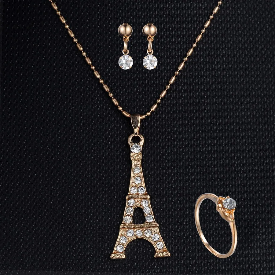 

Building Tower Pendant Necklaces Earring Rings Set For Women Wedding Party Girl Gift Engagement Jewelry set