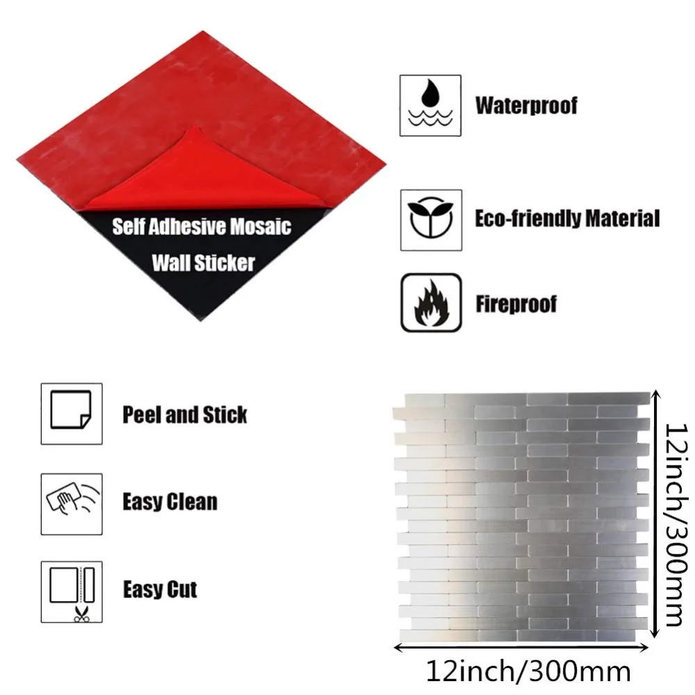 Головоломка в полоску метро, плитка 12 дюймов, металлический щиток для кухонных плит, стен, самоклеющиеся 3D наклейки на стену, 4 упаковки