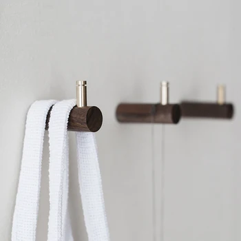 

Brass Nordic Wooden wood Modern Design Wall clothes Robe Hook Coat Racks for corridor Hook Rails Decor Japanese black walnut