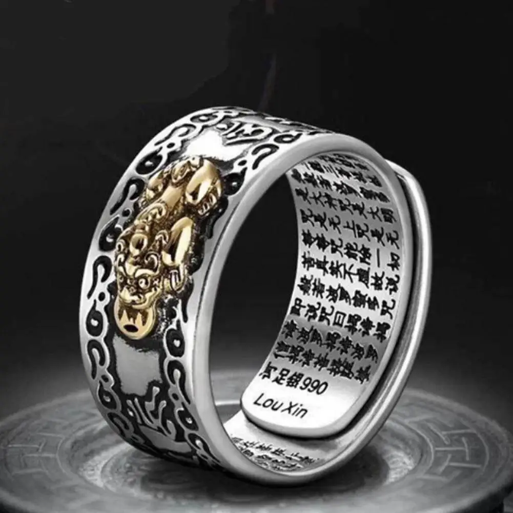 Feng Shui Pixiu Charms Ring Women Amulet Wealth Lucky Open Adjustable Ring Men Buddhist Jewelry Rings Unisex