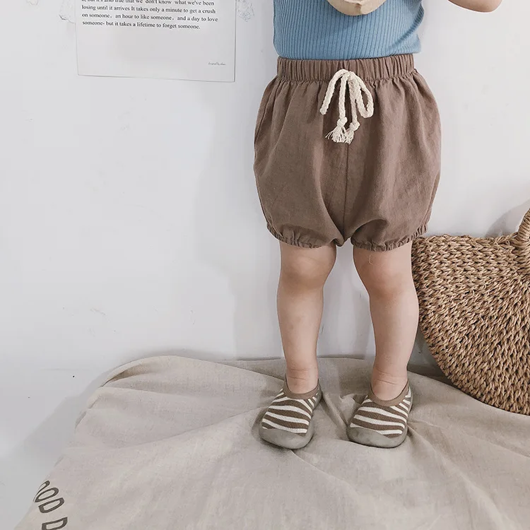 

Korean style cute girls cotton linen solid color shorts kids boys casual loose big PP shorts 1-7Y