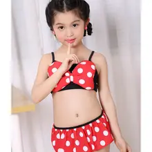 Лидер продаж, бикини с Минни для маленьких девочек, купальный костюм с ремешками и бантом в горошек, 2 предмета, милый пляжный летний купальный костюм, купальный костюм