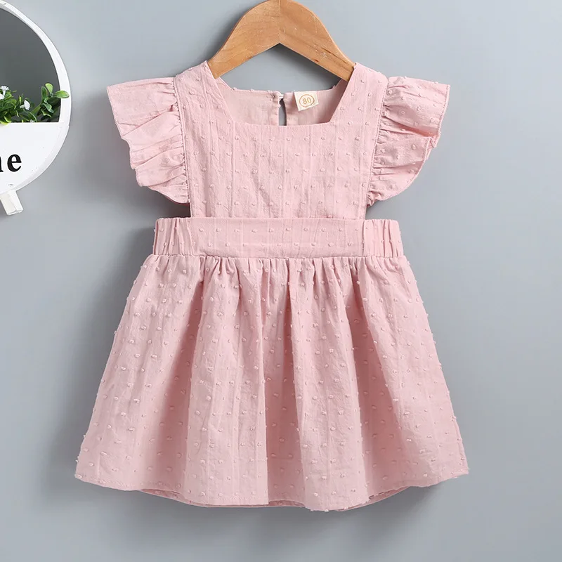 Модные однотонные светло-розовые летние платья из хлопка с рюшами для девочек 2019
