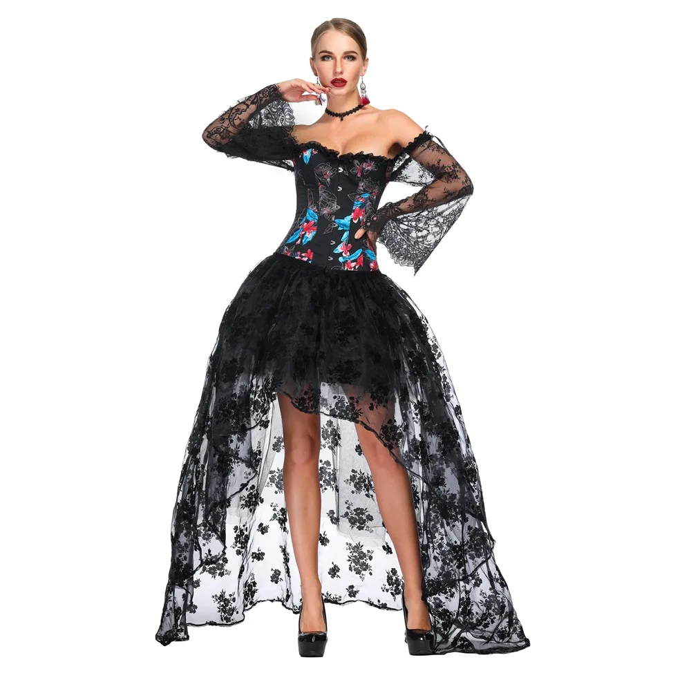 Corset com Saia de Duas Peças de Renda de Mangas Royal Compridas Vestido Corset 2 Royal Corset Com Saia de Duas Peças