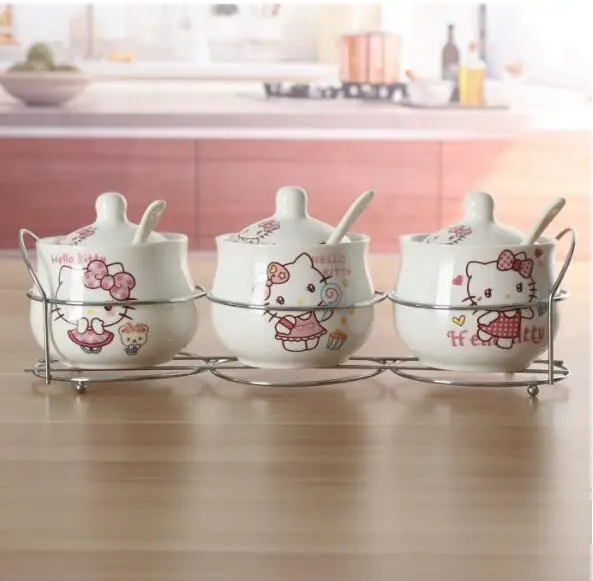 1 Набор мультяшных керамических Дораэмон цветок панда сахарница домашняя соль для кухни сосуд для приправ баночки с ложками