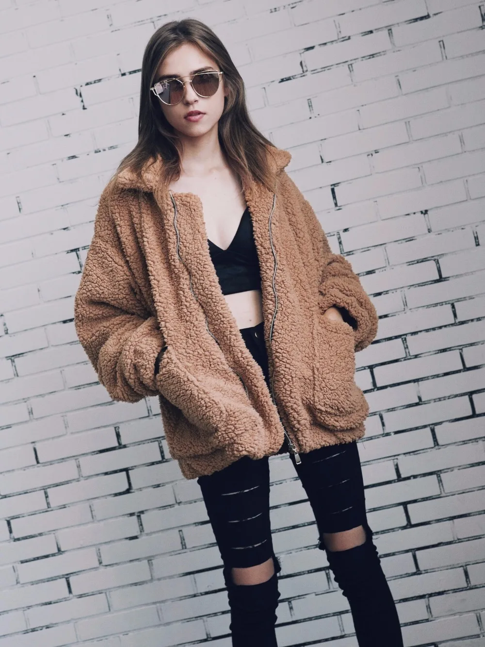 Hot 2018 Autumn Winter Women Faux lambswool font b jacket b font female overoat Loose hooded