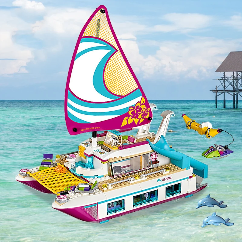 

Girl City Friends Holiday Boat Ship Model & Building Blocks Bricks Legoinglys Sunshine Catamaran Set Toys for Children Gift