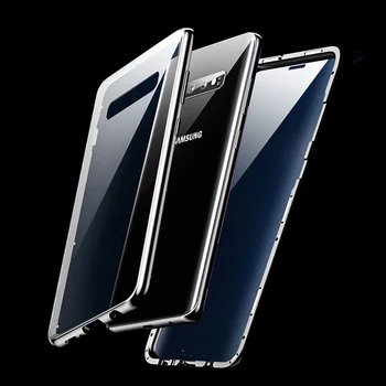 

360 Full Protection Front & Rear Tempered Glass Case For Samsung Galaxy S10 Plus Luxury Aluminum Metal Magnet Bumper Case Cover