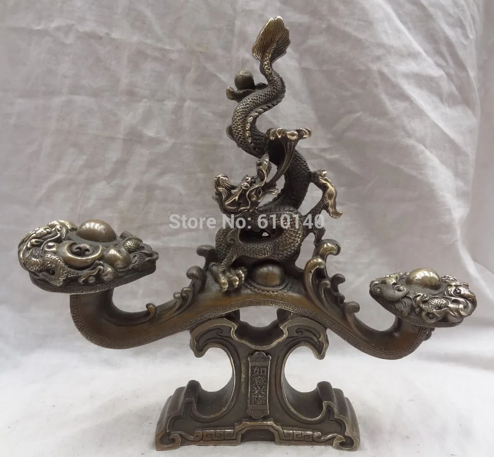 

12" Chinese Bronze JiXiang RuYi XingLong Wealth Dragon Head Statue Sculpture