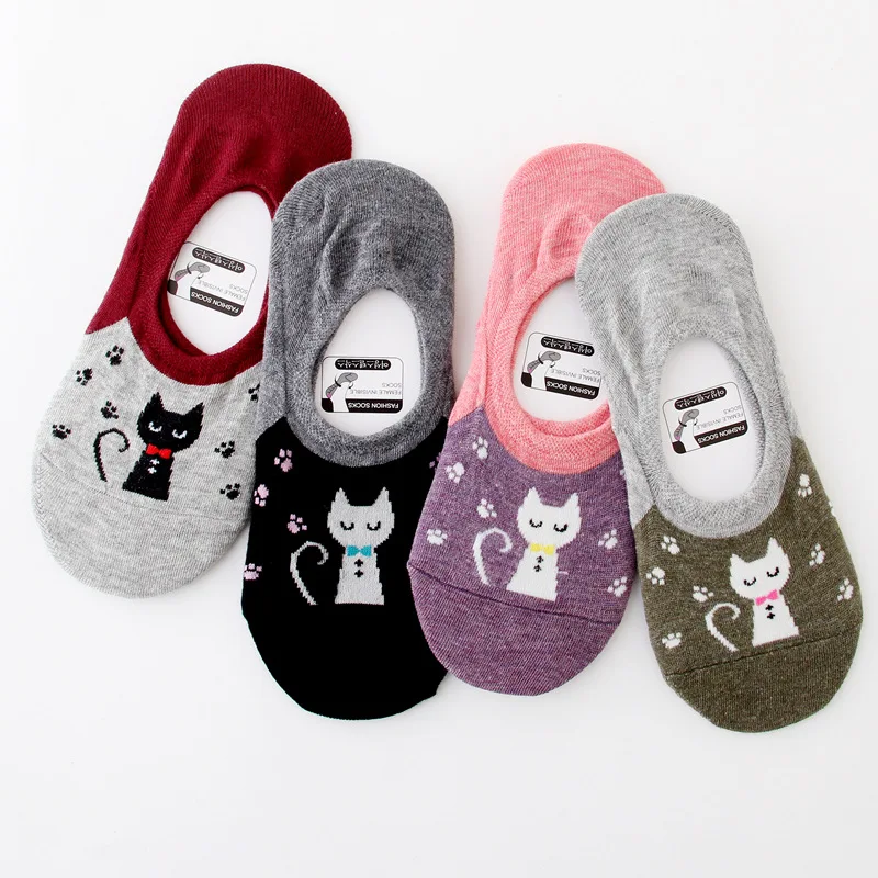 Милый женский в Корейском стиле, короткие носки, Kawaii, кошки и собаки, медведь, Мультяшные животные, невидимые нескользящие носки-башмачки для девочек