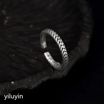 

KJJEAXCMY boutique jewelryar S990, silver coin, antique weaving ring, personality, wild style, antique lady, pure silver, open r