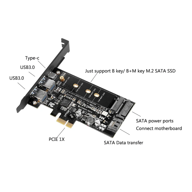 Двойной USB3.0 1 порт Тип-c M.2 Адаптерная плата PCIe M2 SSD SATA B Ключ к PCI-e 3,0 конвертер контроллера карты для 2280 2260 2242 2230 NGFF