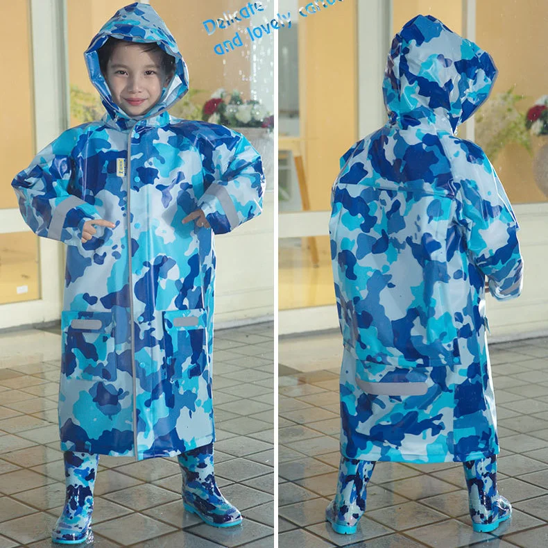 Student Raincoat for Children Camouflage Kids Girls Boy Rainproof Rain Coat Waterproof Poncho