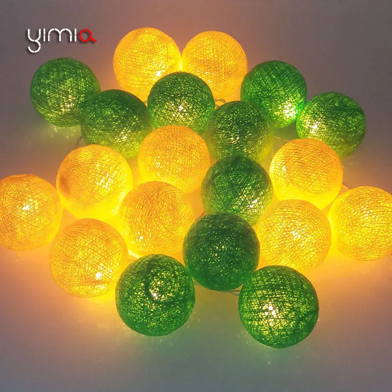 YIMIA Yellow/Green 35 Cotton Balls 20 Christmas Lights Outdoor LED