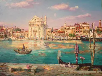 

free shipping mediterranean style seascapes oil painting canvas printings on canvas water building wall art decoration picture