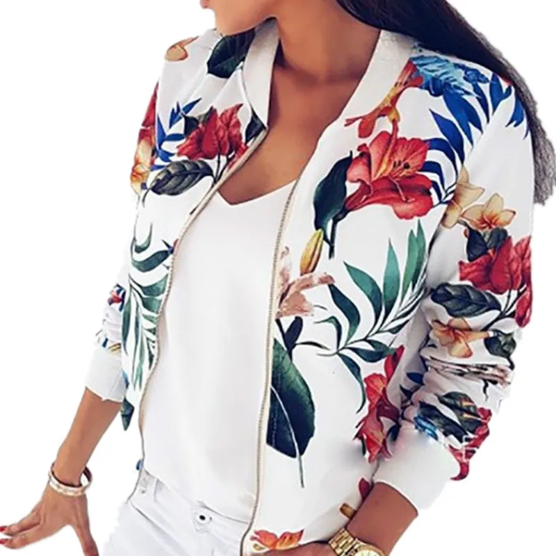 discount  2019 New Winter Women Coat Fashion Ladies Retro Floral Zipper Up Bomber Jacket Casual Coat Spring A