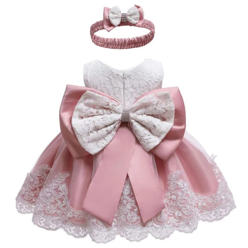 Высококачественное Королевское Платье принцессы для маленьких детей кружевное элегантное платье высокого качества с большим бантом детское платье для девочек - Цвет: dark pink