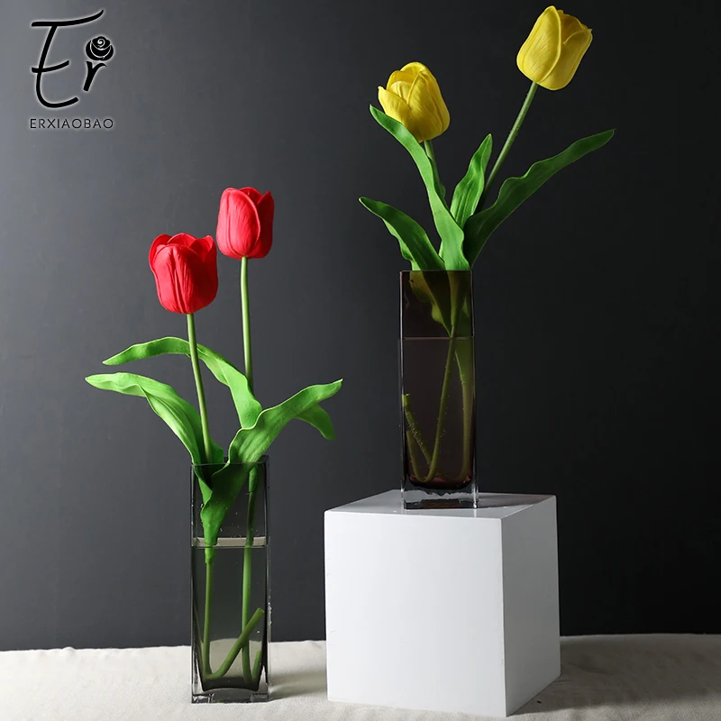 

Erxiaobao 5 Pieces/Lot Long Fake Tulips Artificial Flowers Real Touch Pink Purple Green Red PU Flowers for Home Wedding Decor