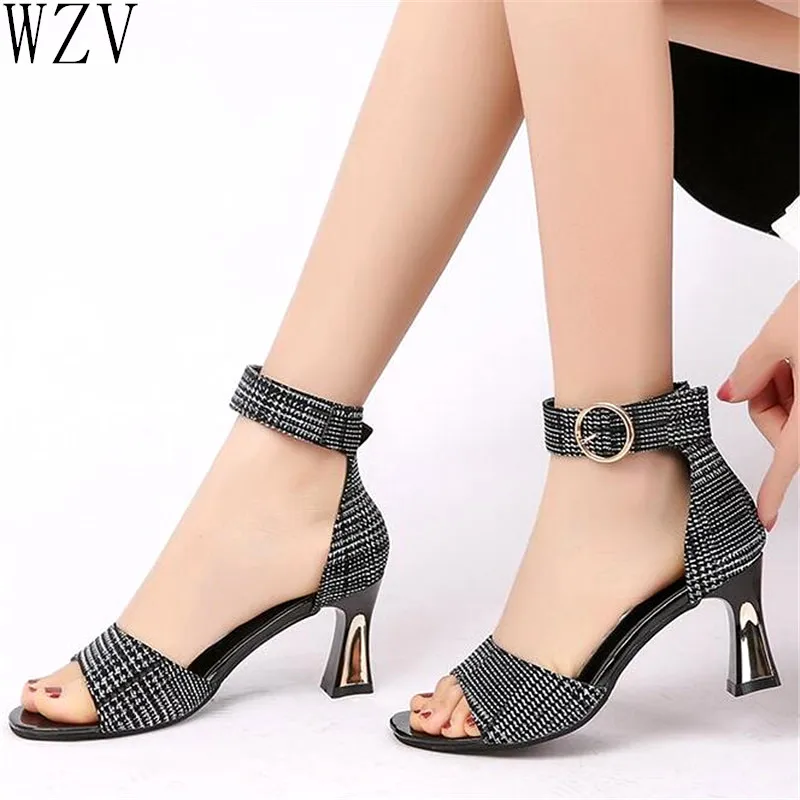 

Sandals Women 2019 Summer Square Chunky Heels Buckle Ankle Strap High Block Heel Open Toe Party Sandals Woman Pumps E661