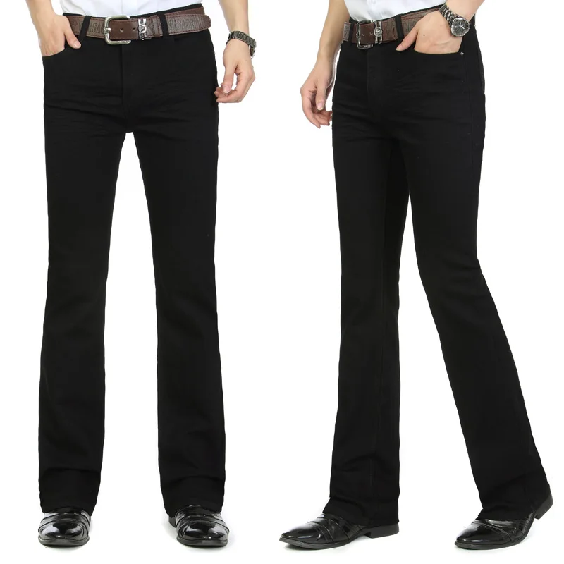 Men's Business Casual Pants Male Mid Waist Elastic Slim Boot Cut Semi-Flared Four Seasons Bell Bottom Jeans 26-38 5