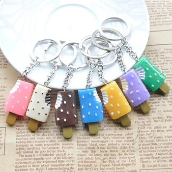 

100pcs/lot Mixed Colors Ice Cream Keychain Summer Food Keyring Kids Key Chain Toys Key Rings