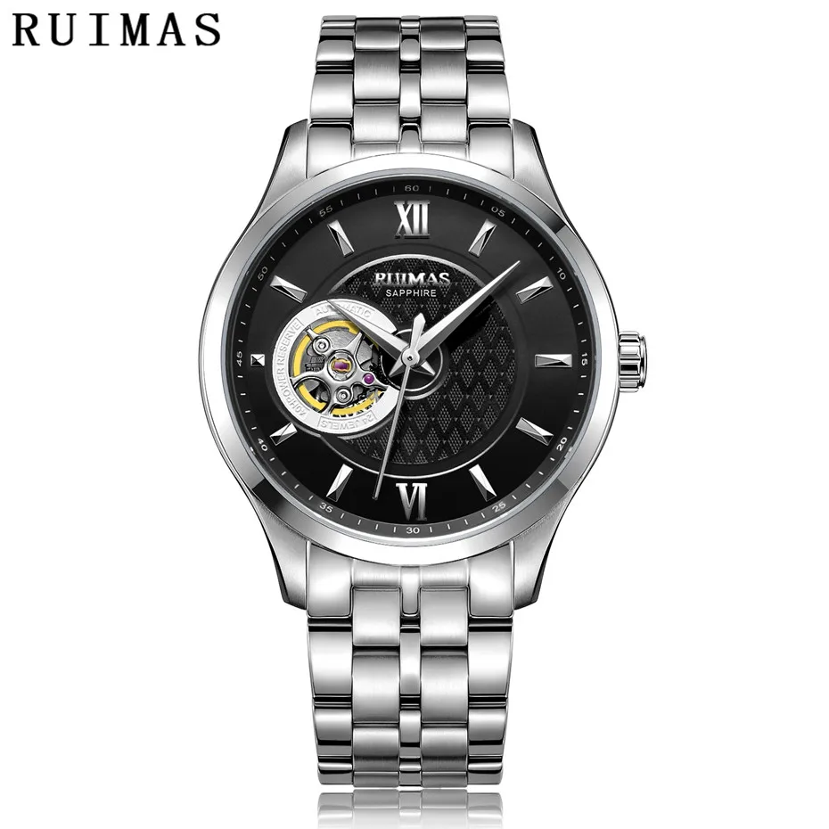 RUIMAS رجالي كلاسيك الفاخرة الميكانيكية ووتش الذكور الأعمال عارضة عالية الجودة المعصم مع NH38 العلامة التجارية ساعة Montre أوم RUIMAS رجالي كلاسيك الفاخرة الميكانيكية ووتش الذكور الأعمال عارضة عالية الجودة المعصم مع NH38 العلامة التجارية ساعة Montre أوم