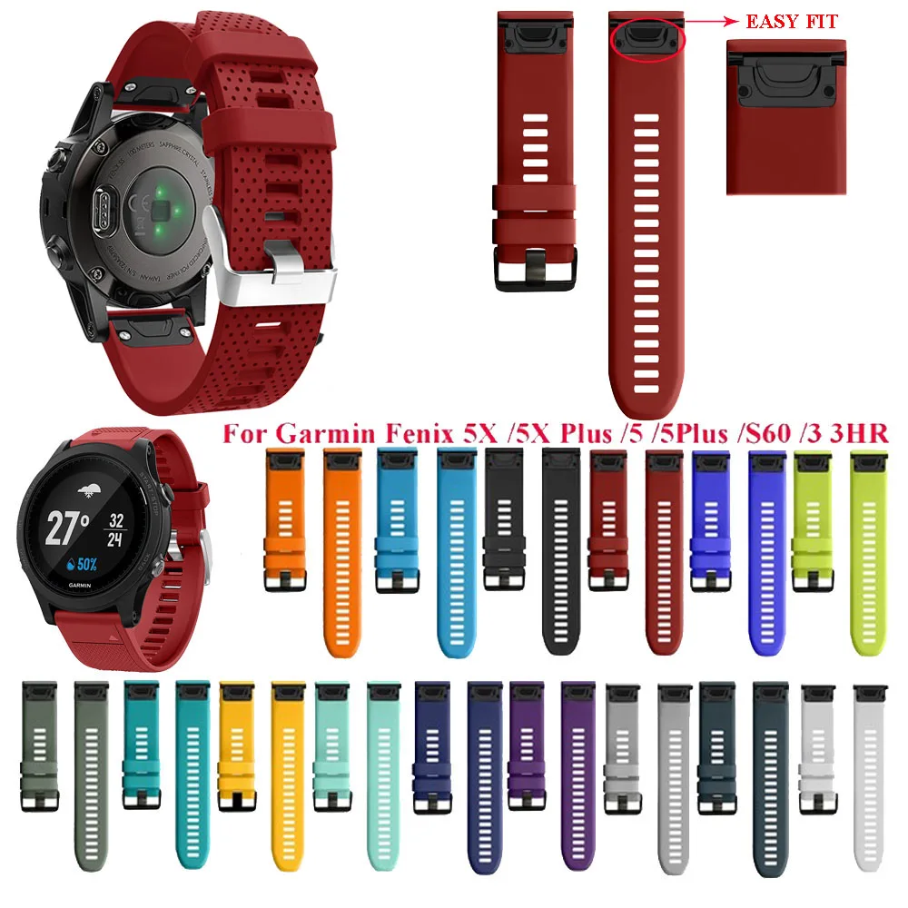 Watchband Strap 20 22 26mm for Garmin Fenix 5X 5 5S 3 3HR D2 S60 GPS Watchband Quick Release Silicone Easyfit Wrist Band Strap Watchband Strap 20 22 26mm for Garmin Fenix 5X 5 5S 3 3HR D2 S60 GPS Watchband Quick Release Silicone Easyfit Wrist Band Strap