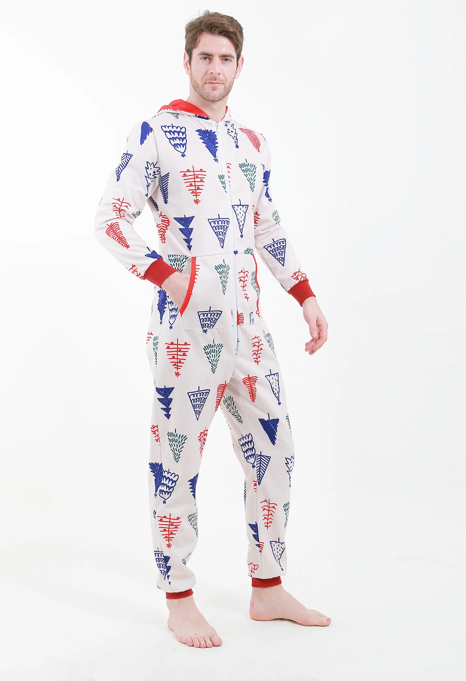 Centuryestar Tmall Quality Sleepers Long Pajamas Onesie For Men Hooded Jumpsuit Male Autumn Winter 100% Polyester One Piece