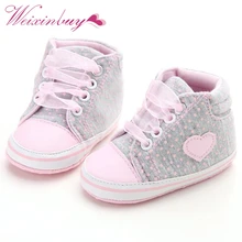 Infant Newborn Baby Girls Polka Dots Heart Autumn Lace-Up First Walkers Sneakers Shoes Toddler Classic Casual Shoes