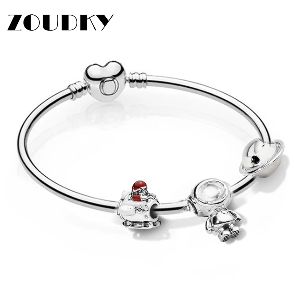 

ZOUDKY 100% 925 Sterling Silver Star Christmas Bracelet Set Cosmo Astronaut Charm Planet Of Love Charm Original Fashion Jewelry