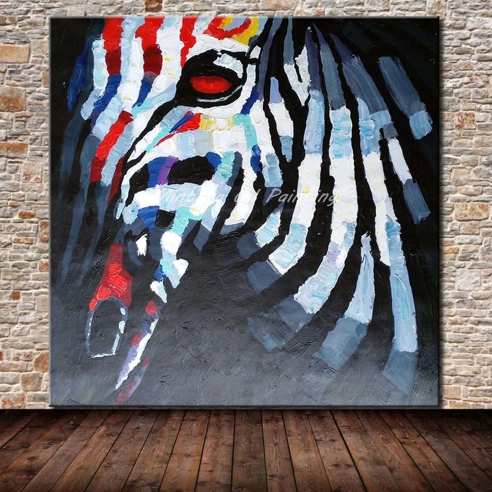 Arthyx Frameless Pictures Hand Painted Animal Zebra Oil Painting On
