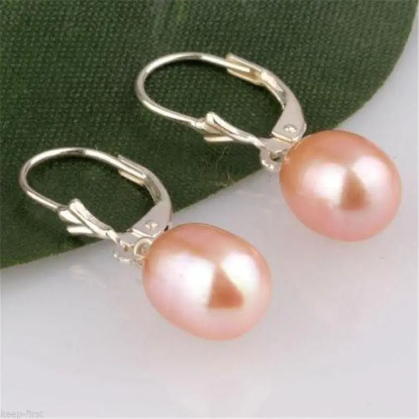 

Free shipping@@@@@ BEAUTIFUL! 7x10MM Pink Akoya Cultured Pearl Earring Silver Hook 6.10