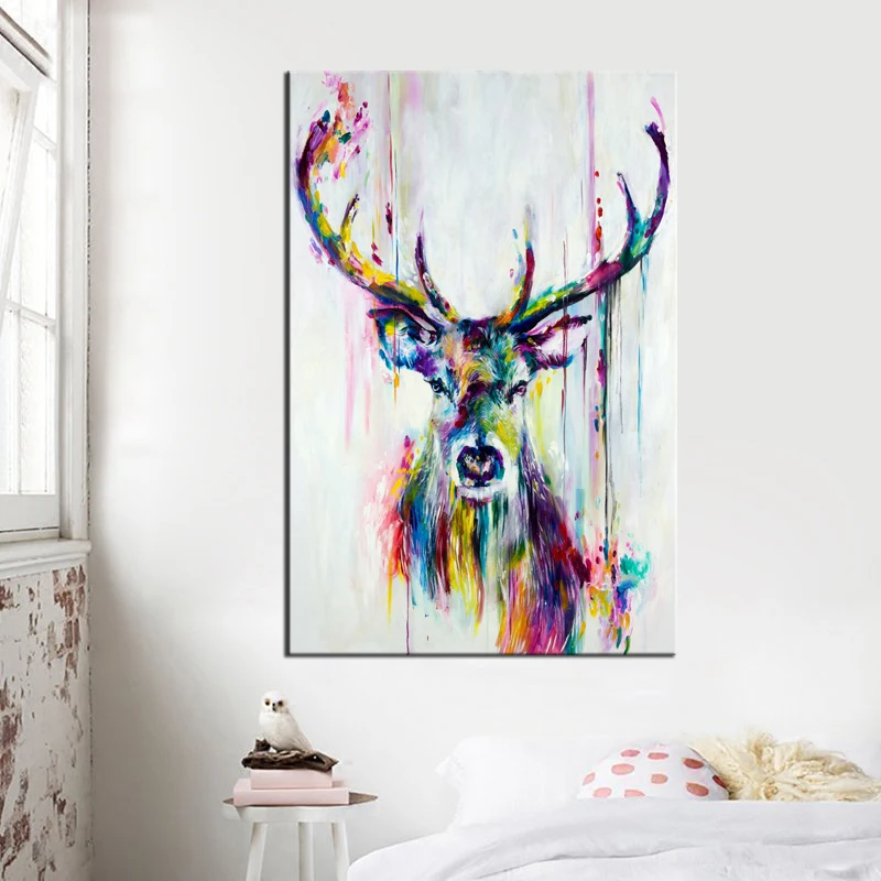 Animal Poster Abstract Print Watercolor Deer Head Stag Wall Art