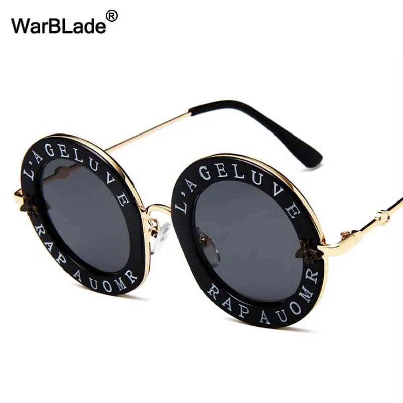 

WarBLade Retro Round Sunglasses Fashion Brand Designer English Letters Little Bee Sun Glasses For Men Women Metal Frame Glasses