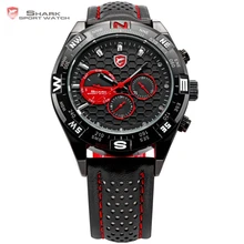 Shortfin SHARK reloj deportivo Negro Analógico Acero Inoxidable fecha caja día Cuero Correa Banda Negro Movimiento de Cuarzo relogio reloj pulsera para hombres / SH080