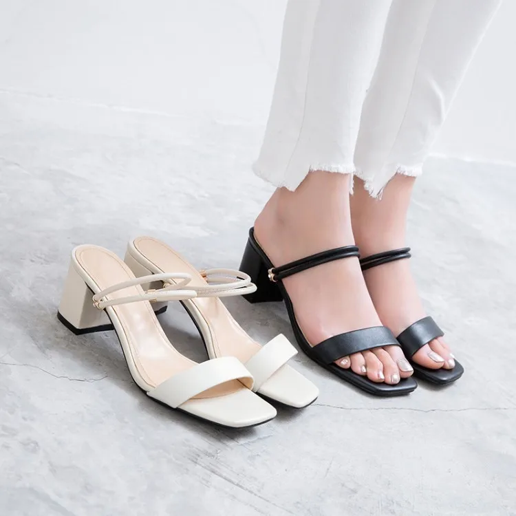 

PXELENA Women Genuine Real Leather Slides Sandals Beach Holiday High Heels Shoes Open Toe Ladies Summer Slippers Plus Size 34-43
