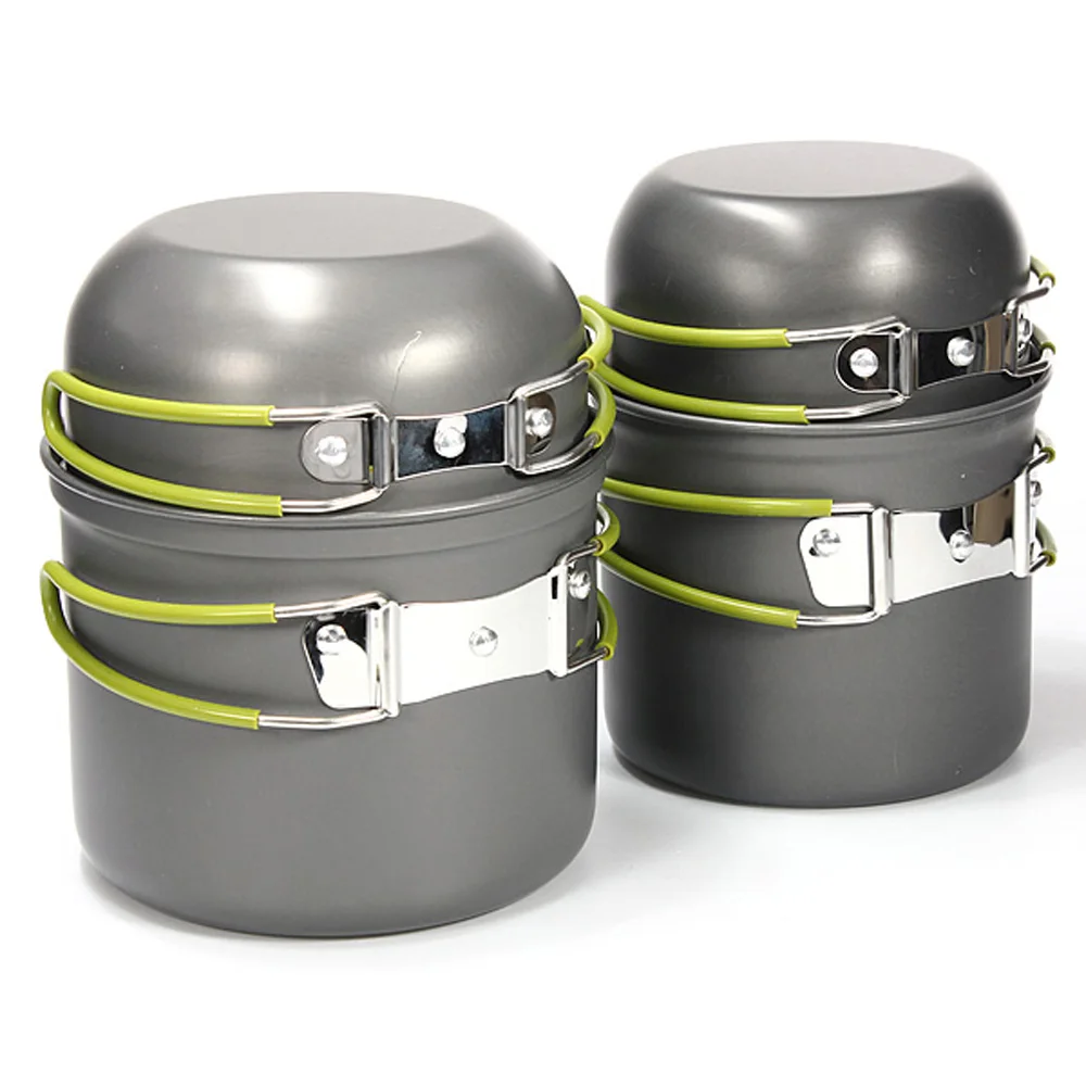 

Hot Outdoor Tableware Hiking Camping Cooking Picnic Non-Stick Aluminum Cookware Set Pot Bowl Outdoor Pot 4pcs/2Pcs Set