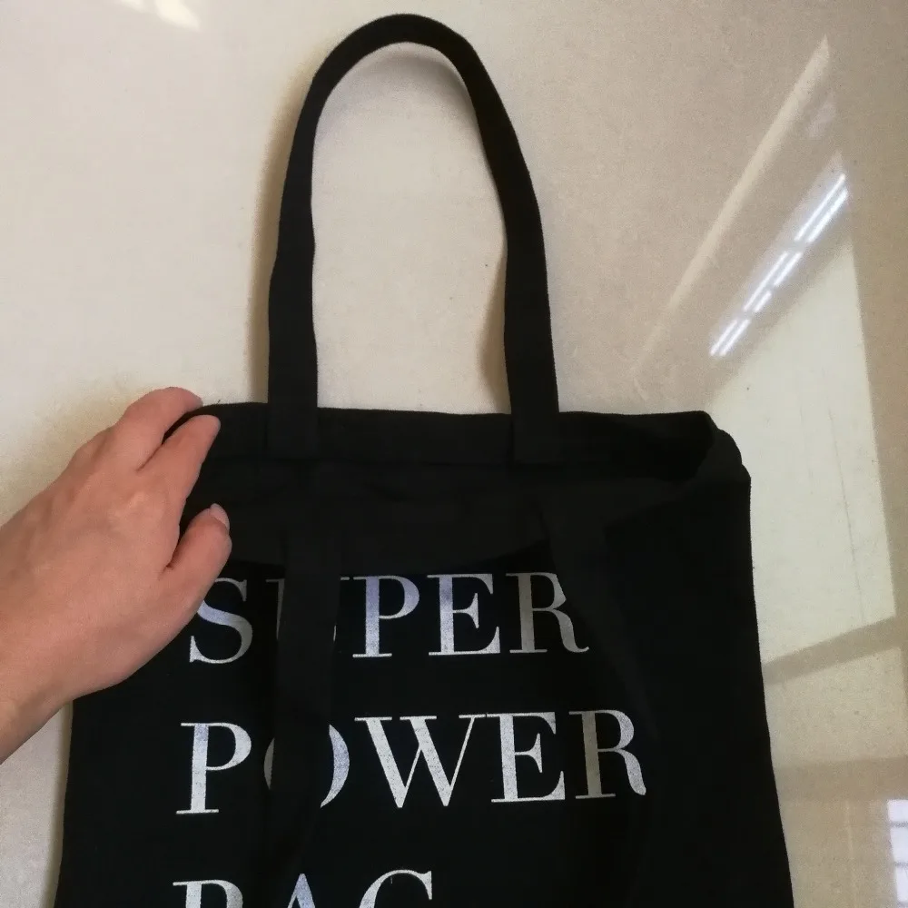 Excellent Wholesale 200pcs/lot  Eco Reusable Black Cotton Canvas Shopping Tote Bags Natural Fabric Grocery Recyclable Fashion Design Bags 3