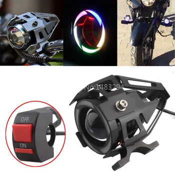 

U7 LED Motorcycle Headlight Driving Demon Angel Eye Fog Spot Light Lamp + Switcher