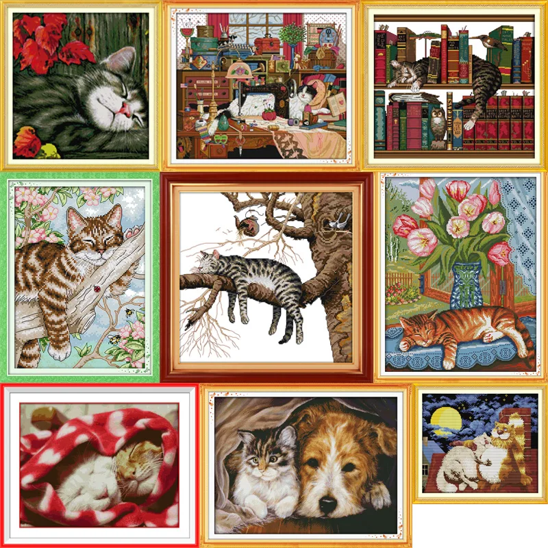 Joy sunday All kinds of cute mischievous cats cross stitch pattern kits ...