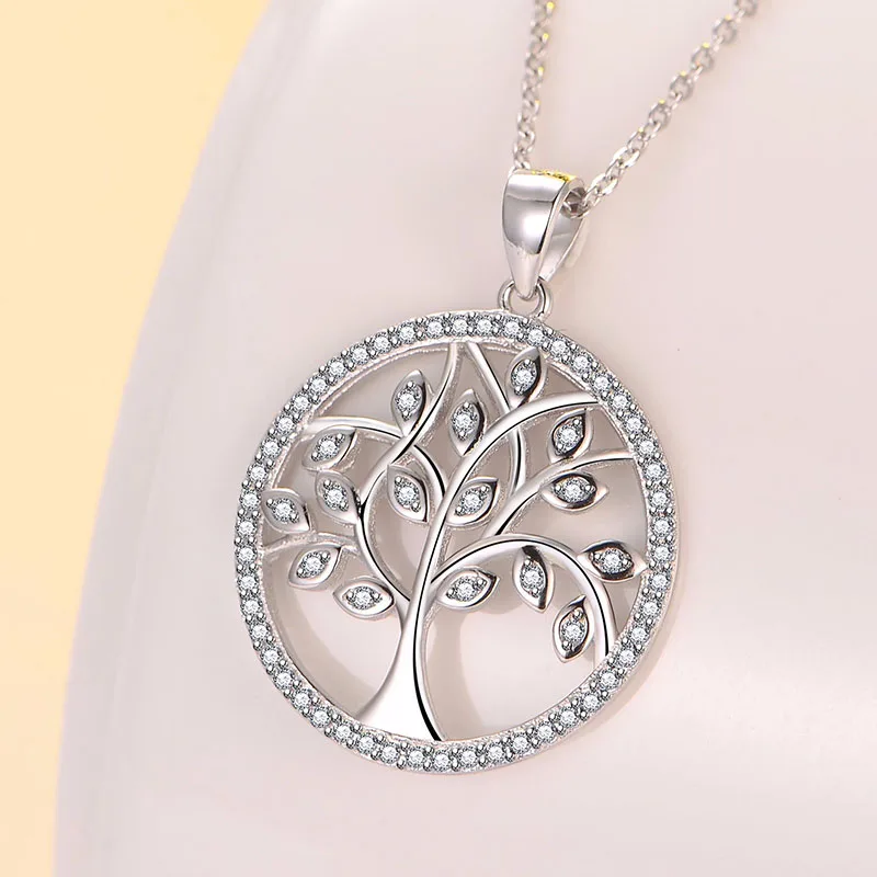 Настоящее Стерлинговое Серебро 925 пробы, ожерелье «Древо жизни», ожерелье с кулоном, розовая цепочка, женское ожерелье с фианитами, diy, модное ювелирное изделие