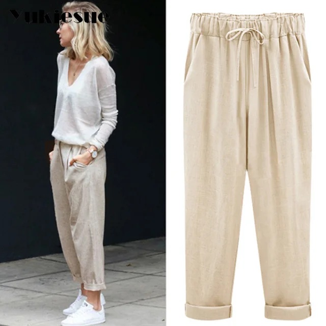 Harem pants capris women 2018 summer style high waist loose candy color cotton linen pants female trousers Plus size M-6XL 1