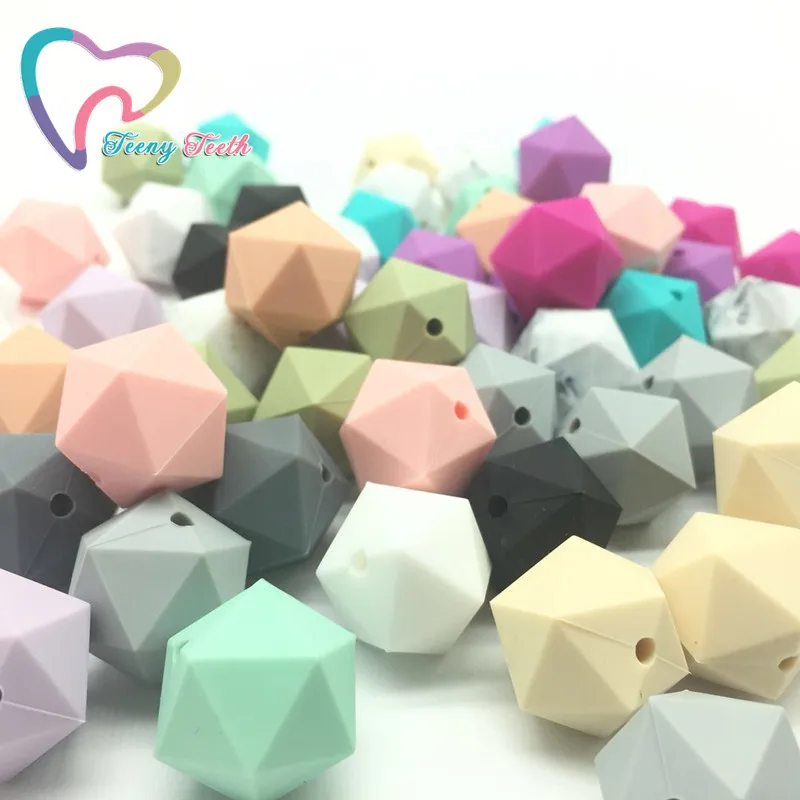 

Teeny Teeth 50 PCS Silicone Beads For Teether DIY Icosahedron Beads Better Than Hexagon Make Chewable Teething Necklace Jewelry