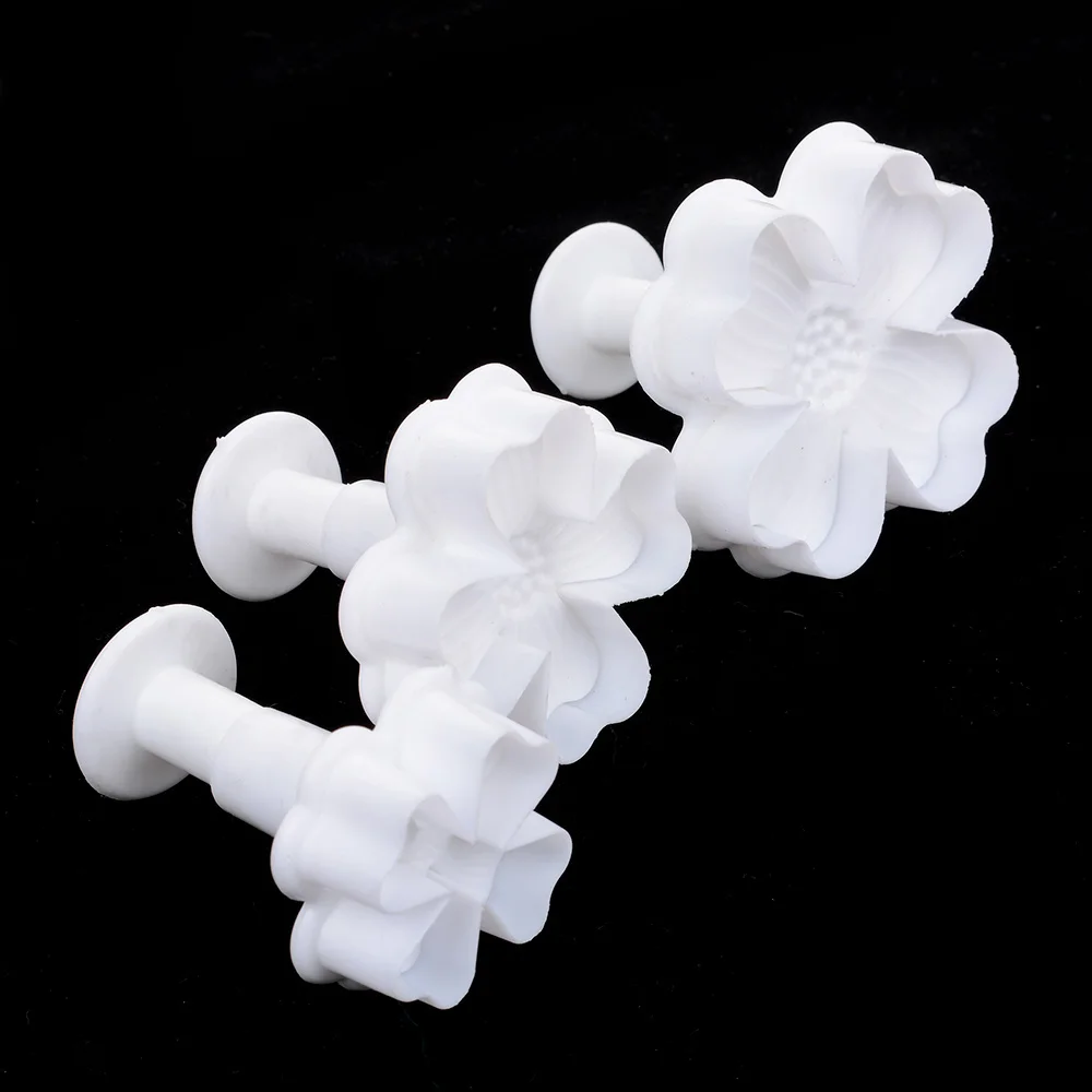 

3pcs/set Home DIY Bakeware Flower Cookie Plunger Cutter Molds Embossed Stamp For Fondant Cake Cookie Fondant Decorating Tools