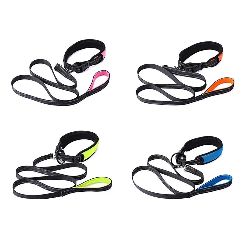 

Strong Dogs Leash Collar Set With Handles For DogTraining Walking Running Hiking Reflective Pet Dog Collar Leash Small Medium La