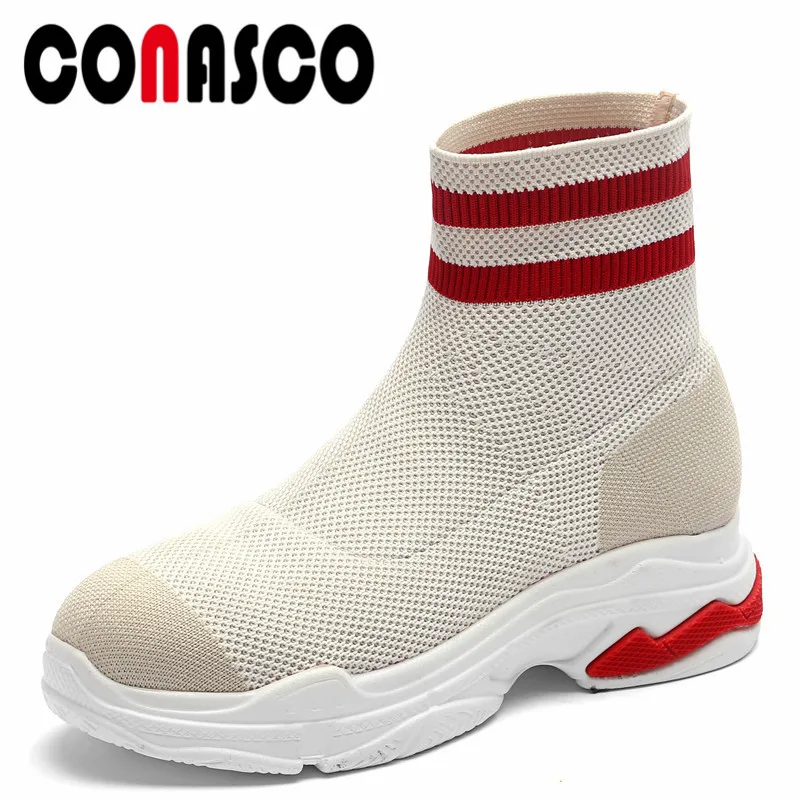 

CONASCO 1New Arrival Women Ankle Boots Autumn Winter Warm Platforms Flats Shoes Round Toe Quality Brand Casual Stretch Boots