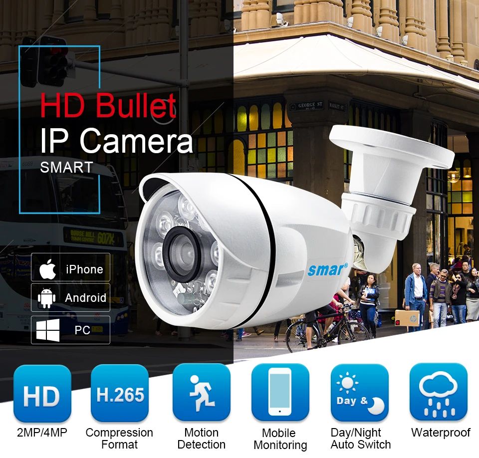 H.265 2MP 4MP 5MP HD ip-камера Onvif Bullet ip-камера наружная Водонепроницаемая P2P XMEYE Cloud через iPhone Android телефон Удаленный просмотр