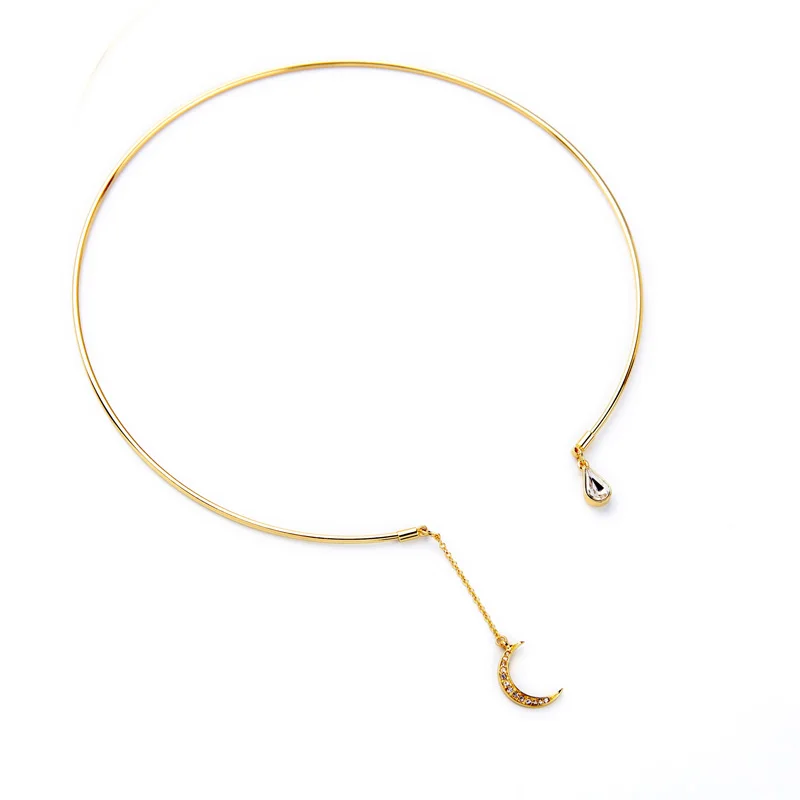 Maxi Necklace Punk Style Statement Necklace Summer Style Gold Color with Crystal Moon Choker