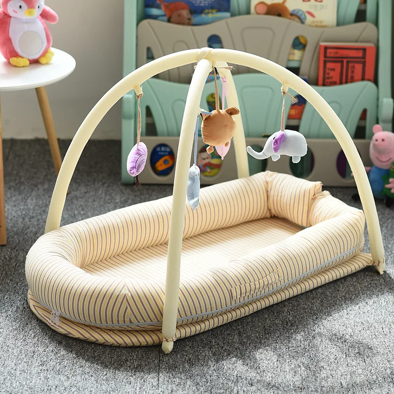 Портативная детская кроватка для новорожденных, новая детская люлька, детское гнездо, игровая кровать с москитной сеткой, детские кроватки, хлопковая марлевая Колыбель - Цвет: Серый